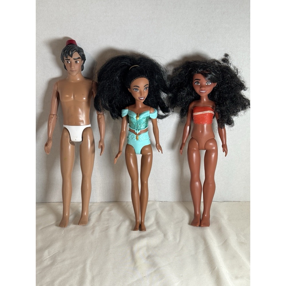 Disney Aladdin Jasmine Moana Mattel Dolls Bundle 2022 & Prince Aladdin Lot
